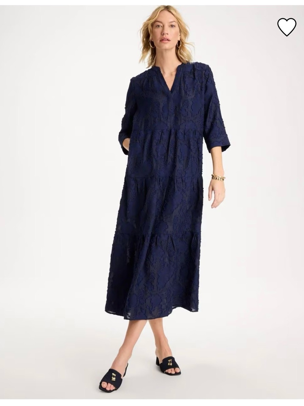 Chico's Navy Tiered V-Neck Lace Midi Dress Sz 2.5 NWT
